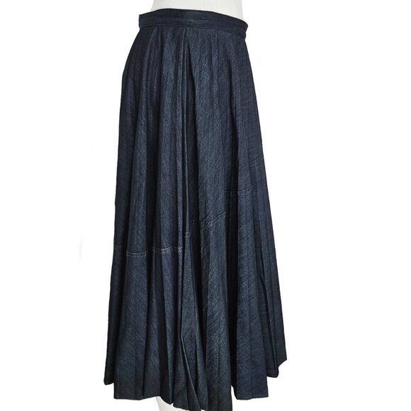 VALENTINO BLUE DENIM PLEATED MIDI SKIRT (42S) - Picture 3 of 8